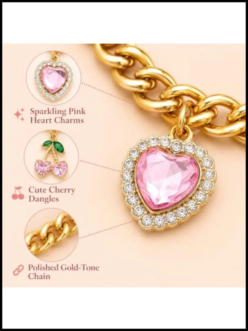 Strawberry Cherry Bag Charm Chain - Gold Purse Keychain Pendant with Lobster